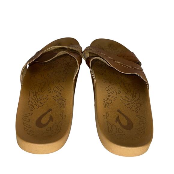 Olukai Kīpe‘a ‘Olu Women’s Leather Floral Foot Slide Sandals Size 9 - Picture 9 of 11